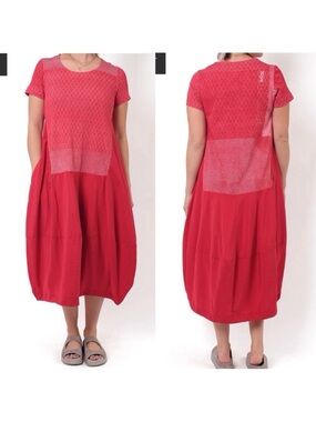 Rundholz Black Label Bubble Balloon Midi Dress In Red Chili Print Lagenlook